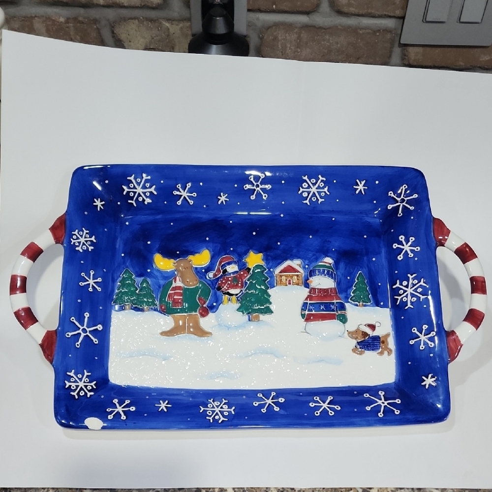 St. Nicholas Square Blue and Red Holiday Tray